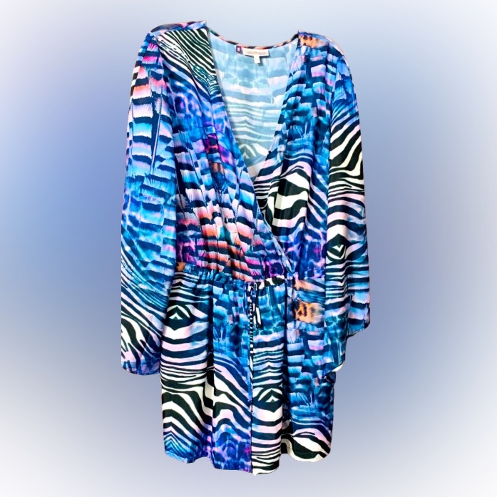 Jennifer Lopez Blue and Pink Patterned Jumpsuit